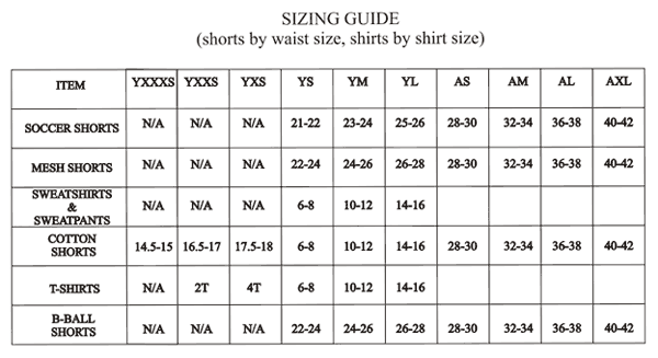 Sizing Chart